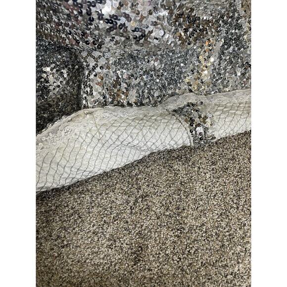 Vintage 60’s 70s Silver Sequin Mermaid Gown Dress Metallic Floral Glam Hollywood - Picture 5 of 12